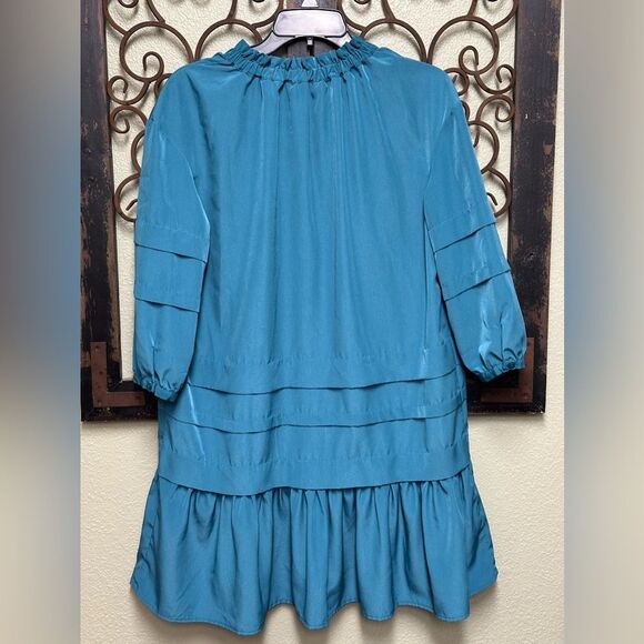 Zara 3/4 sleeve ruffled hem duck blue mini dress - Picture 9 of 10